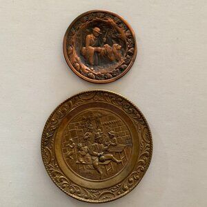 Vintage Set of 2 Brass Hammered English Peerage Hanging Wall Plates